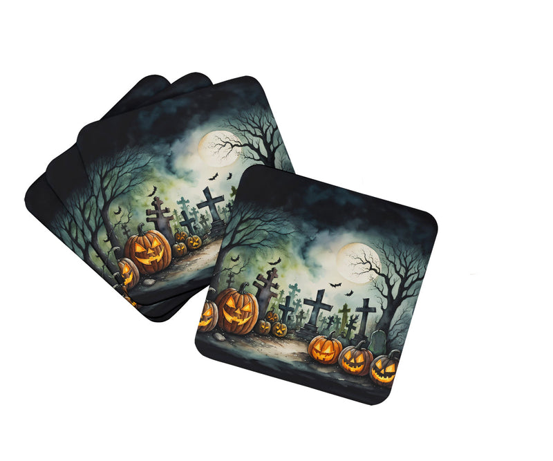 Graveyard Spooky Halloween Foam Coaster Set of 4