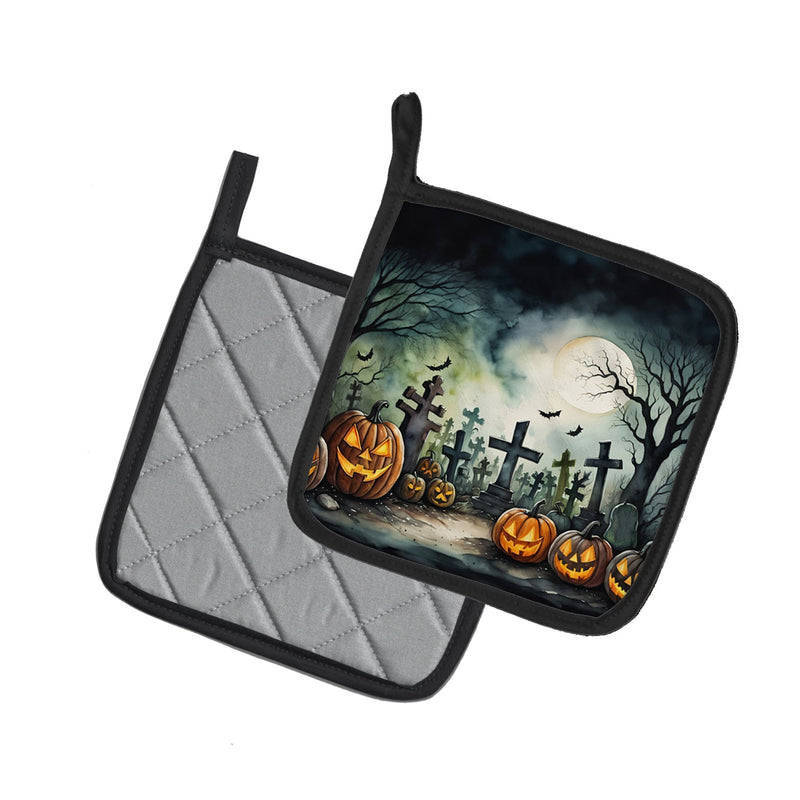 Graveyard Spooky Halloween Pair of Pot Holders