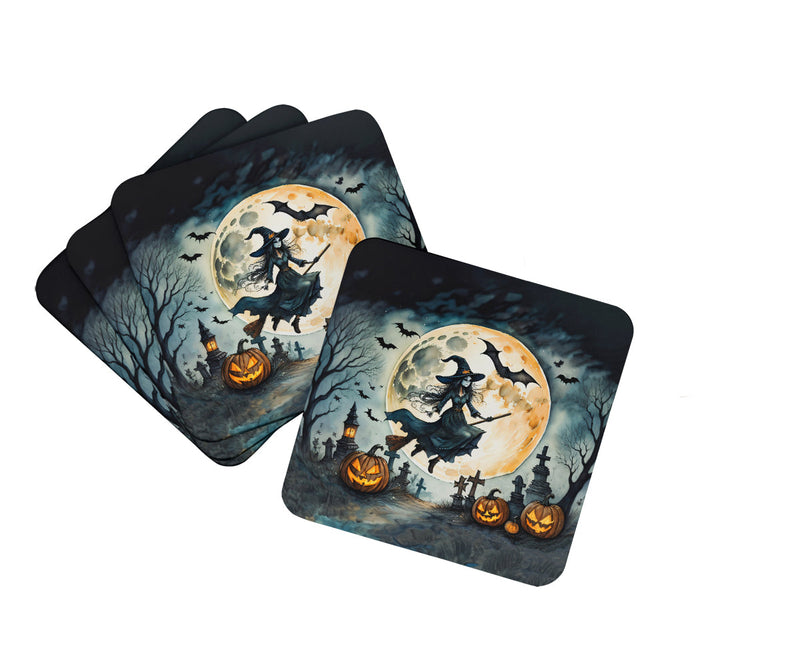 Flying Witch Spooky Halloween Foam Coaster Set of 4