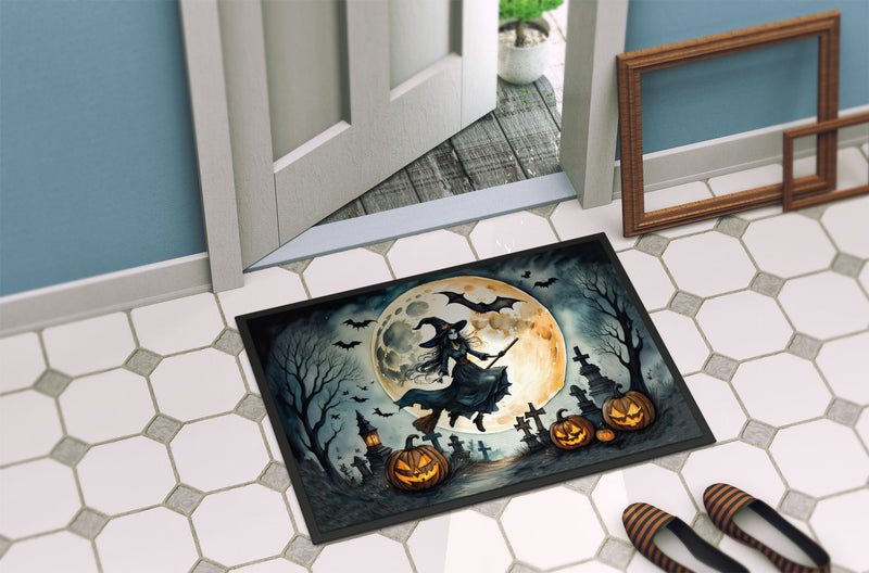 Flying Witch Spooky Halloween Doormat 18x27