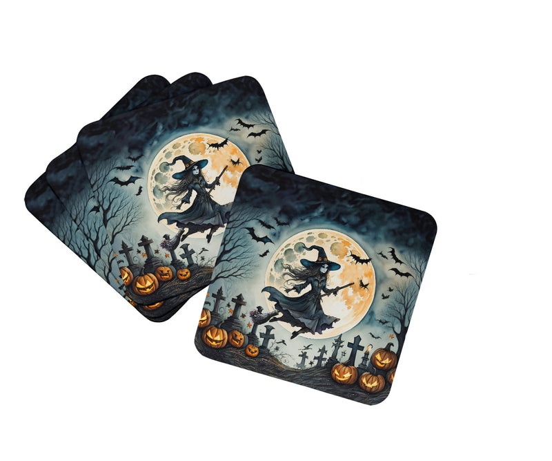 Flying Witch Spooky Halloween Foam Coaster Set of 4