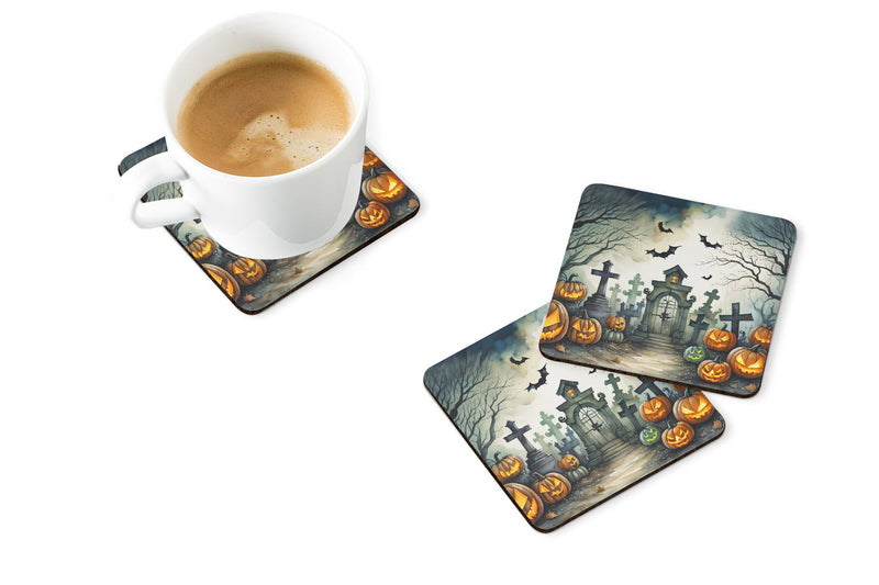 Graveyard Spooky Halloween Foam Coaster Set of 4