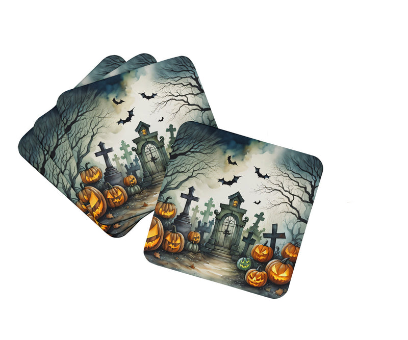 Graveyard Spooky Halloween Foam Coaster Set of 4