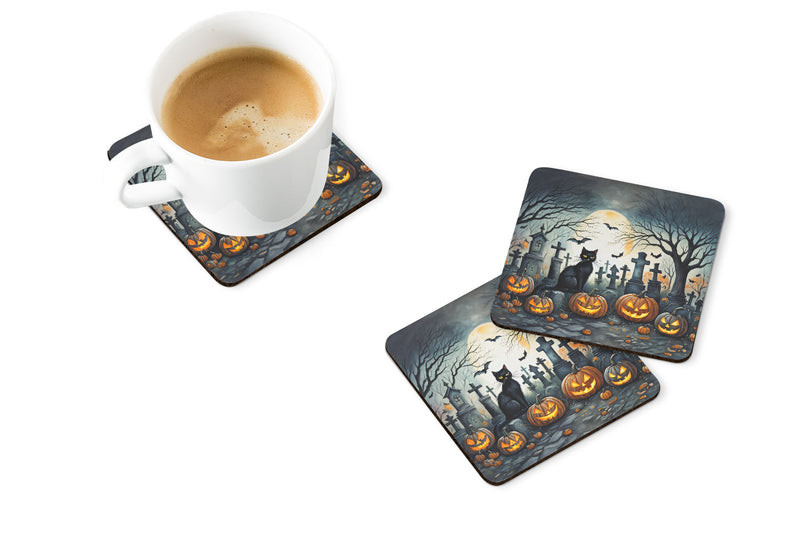 Black Cat Spooky Halloween Foam Coaster Set of 4