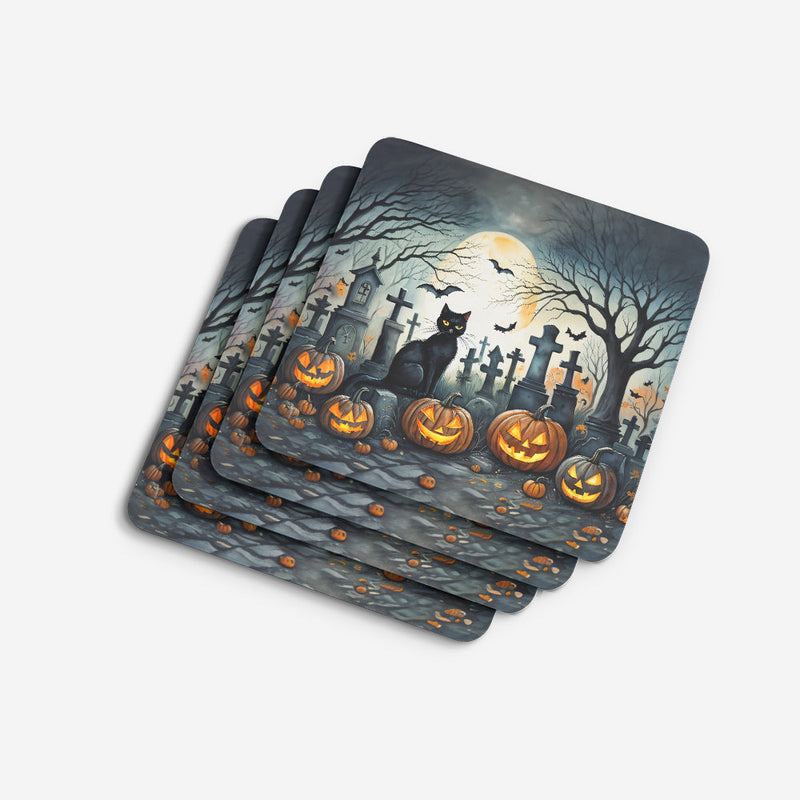 Black Cat Spooky Halloween Foam Coaster Set of 4