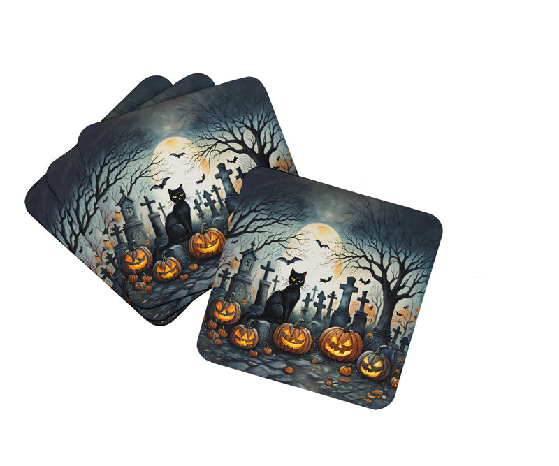 Black Cat Spooky Halloween Foam Coaster Set of 4