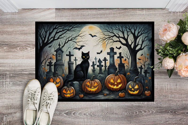 Black Cat Spooky Halloween Indoor or Outdoor Mat 24x36