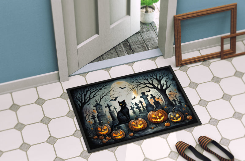 Black Cat Spooky Halloween Indoor or Outdoor Mat 24x36