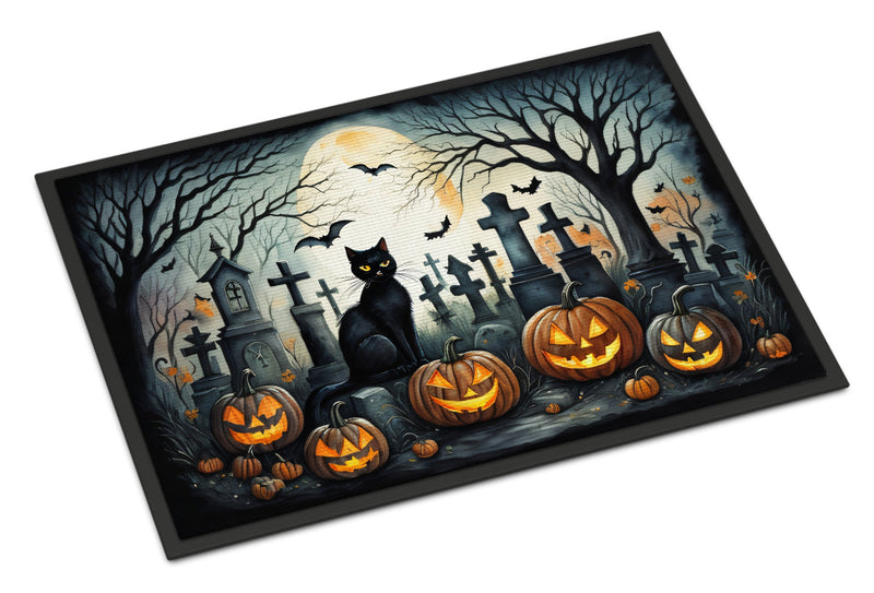 Black Cat Spooky Halloween Indoor or Outdoor Mat 24x36