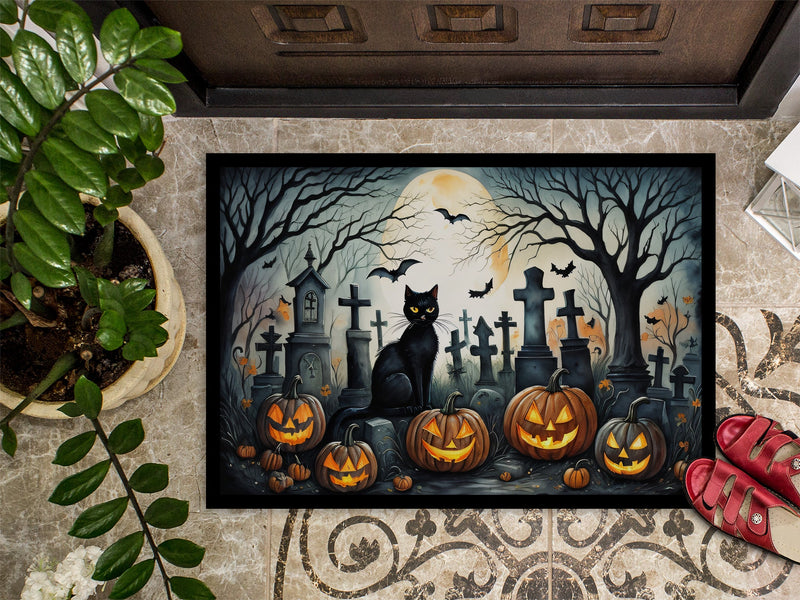 Black Cat Spooky Halloween Doormat 18x27