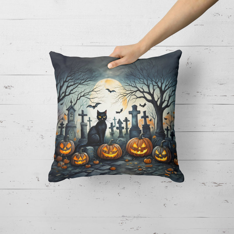 Black Cat Spooky Halloween Fabric Decorative Pillow