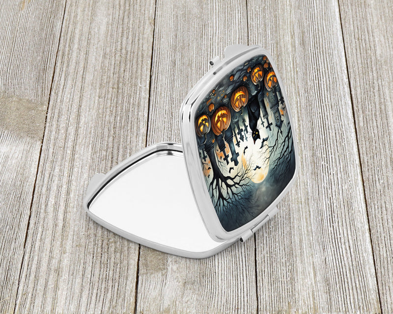 Black Cat Spooky Halloween Compact Mirror – Stylish Purse Mirror with Artistic Covers