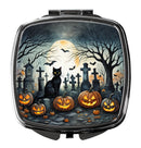 Black Cat Spooky Halloween Compact Mirror – Stylish Purse Mirror with Artistic Covers