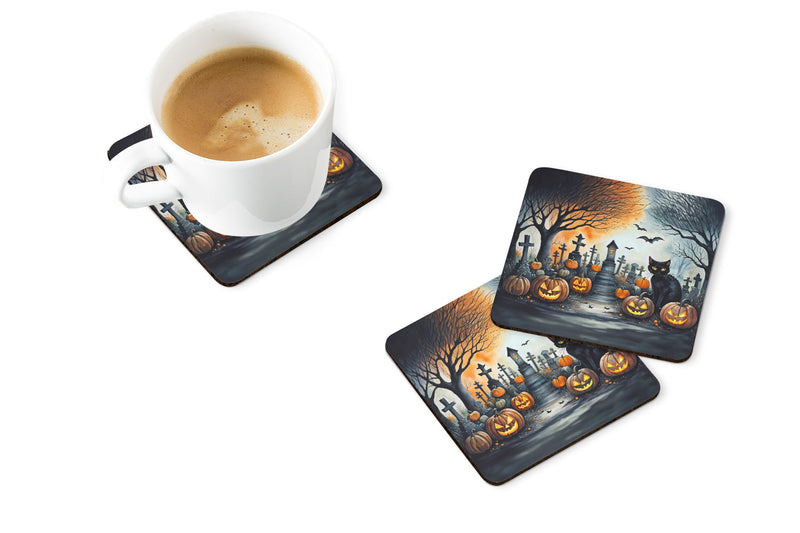 Black Cat Spooky Halloween Foam Coaster Set of 4