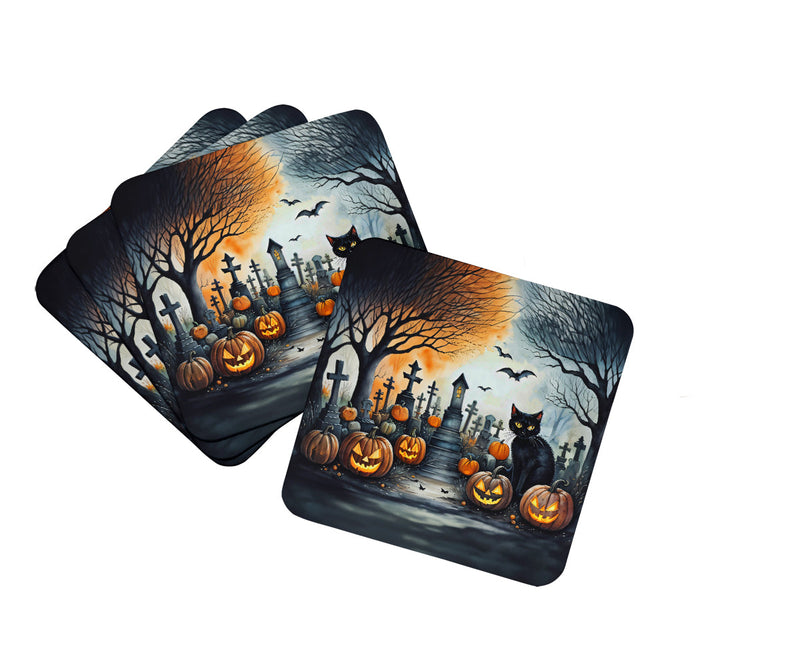 Black Cat Spooky Halloween Foam Coaster Set of 4