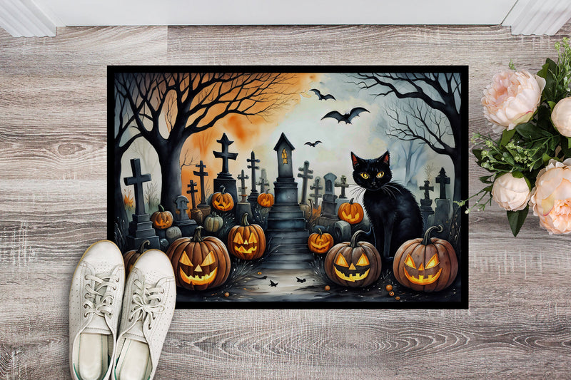 Black Cat Spooky Halloween Indoor or Outdoor Mat 24x36