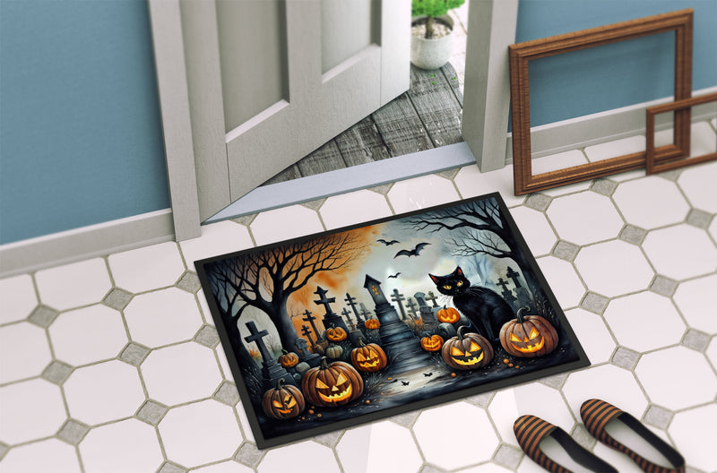 Black Cat Spooky Halloween Indoor or Outdoor Mat 24x36