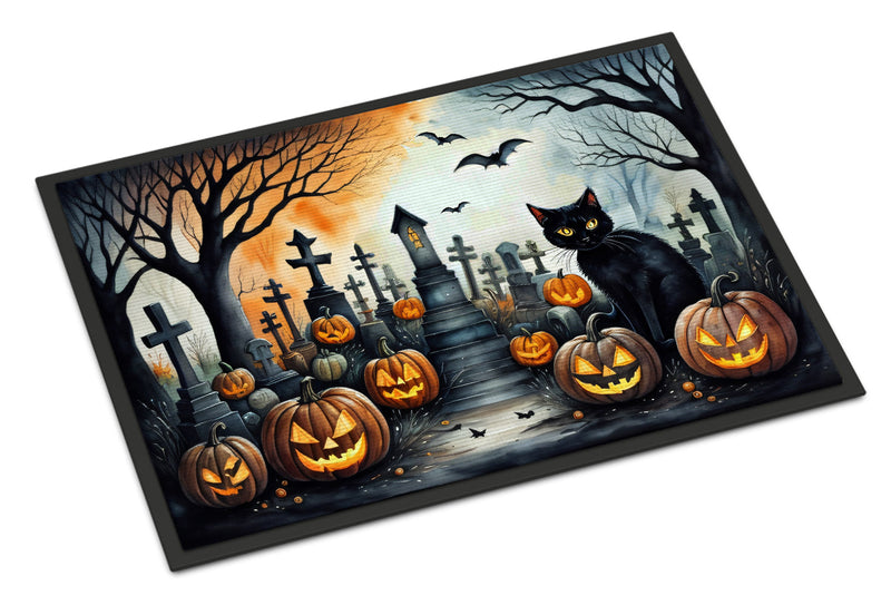 Black Cat Spooky Halloween Indoor or Outdoor Mat 24x36