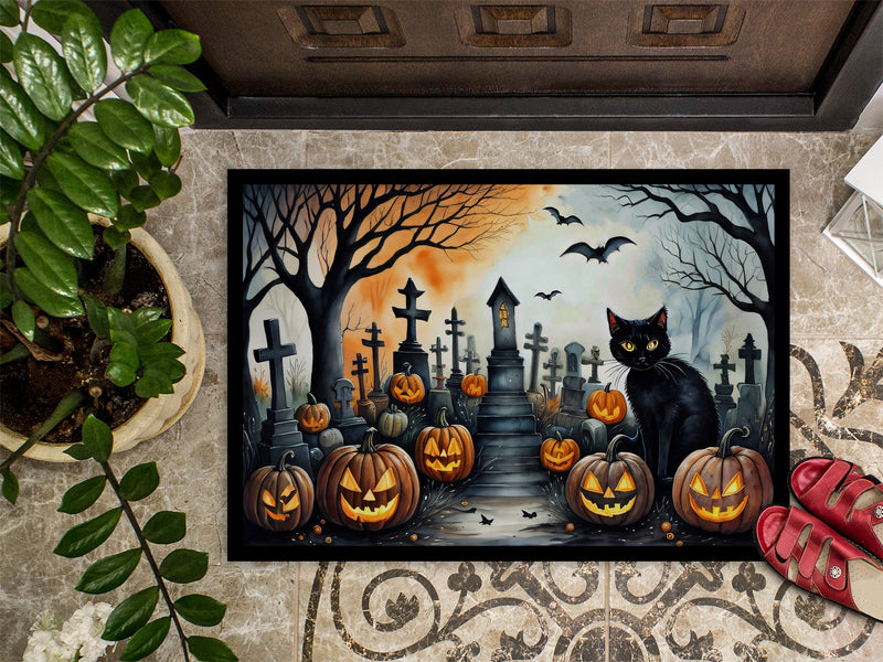 Black Cat Spooky Halloween Doormat 18x27