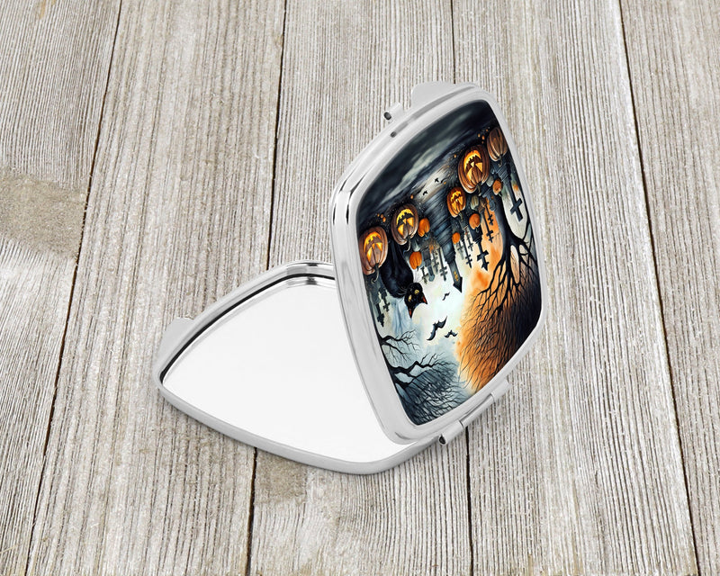 Black Cat Spooky Halloween Compact Mirror – Stylish Purse Mirror with Artistic Covers