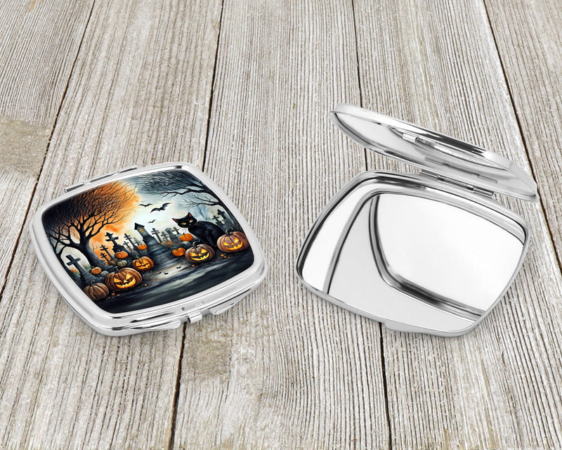 Black Cat Spooky Halloween Compact Mirror – Stylish Purse Mirror with Artistic Covers