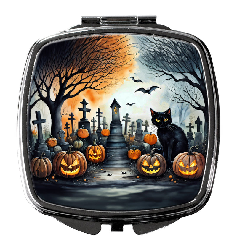 Black Cat Spooky Halloween Compact Mirror – Stylish Purse Mirror with Artistic Covers