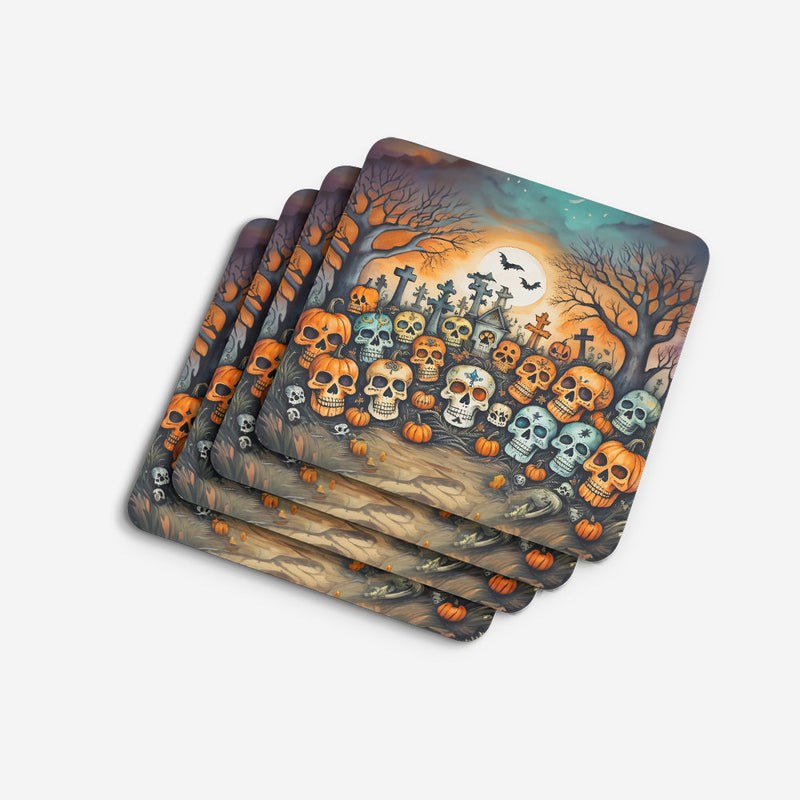 Calaveras Sugar Skulls Spooky Halloween Foam Coaster Set of 4