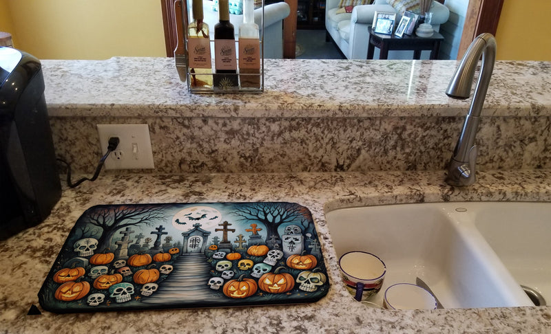 Calaveras Sugar Skulls Spooky Halloween Dish Drying Mat