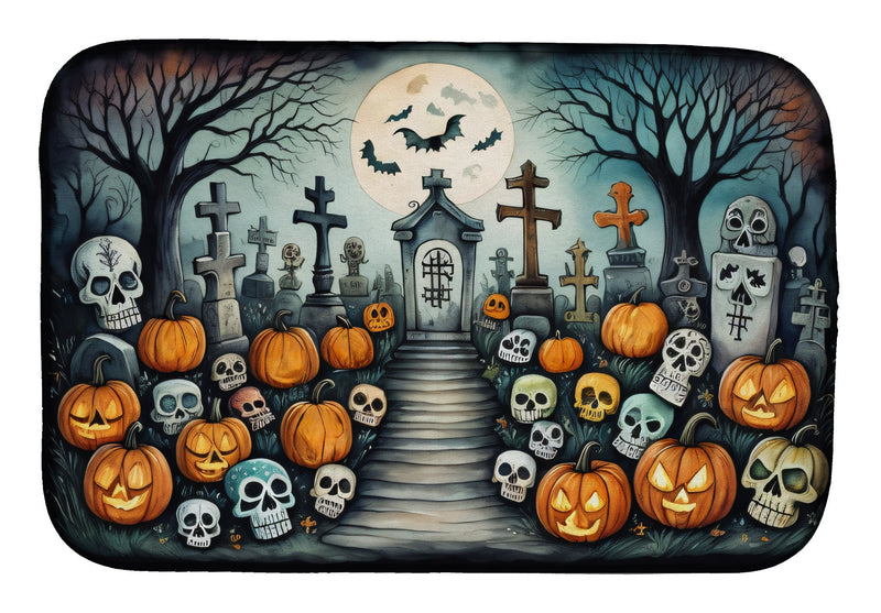 Calaveras Sugar Skulls Spooky Halloween Dish Drying Mat