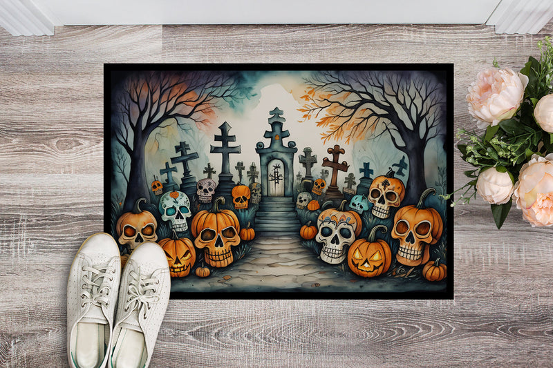 Calaveras Sugar Skulls Spooky Halloween Indoor or Outdoor Mat 24x36