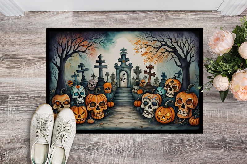 Calaveras Sugar Skulls Spooky Halloween Doormat 18x27