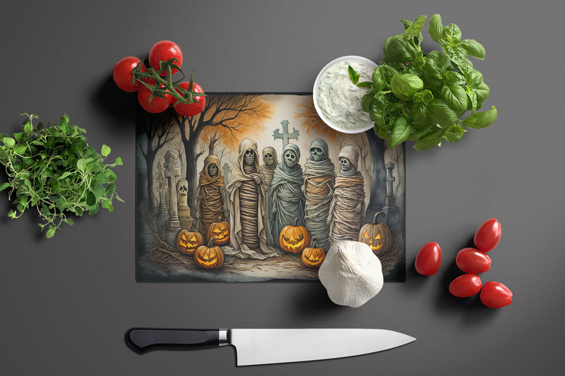 Mummies Spooky Halloween Glass Cutting Boards – Durable, Decorative Kitchen Art Large
