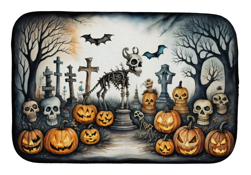 Pet Cemetery Spooky Halloween Dish Drying Mat