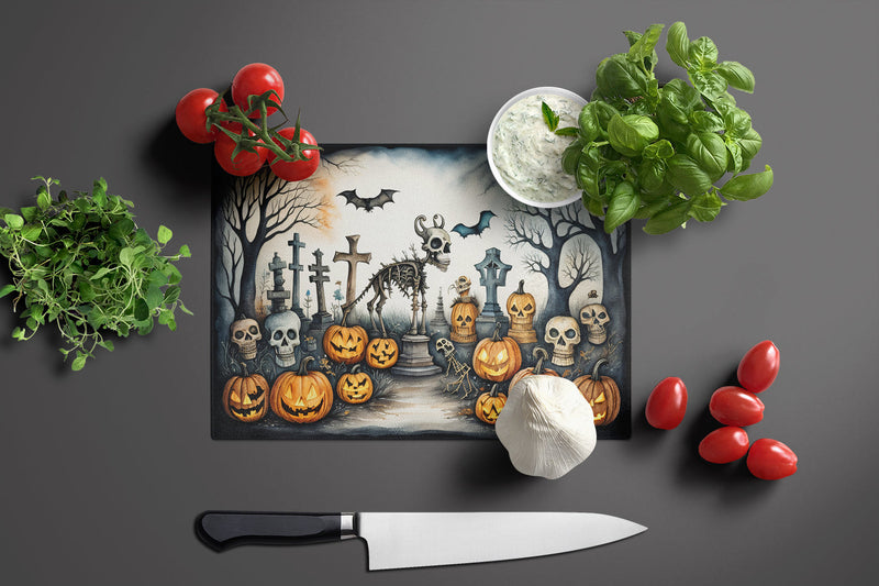 Pet Cemetery Spooky Halloween Glass Cutting Board Large