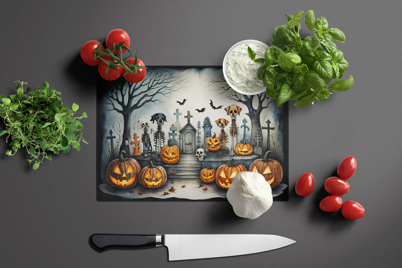 Pet Cemetery Spooky Halloween Glass Cutting Board Large