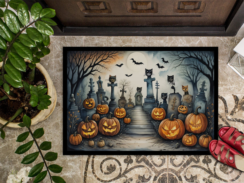 Cat Cemetery Spooky Halloween Doormat 18x27