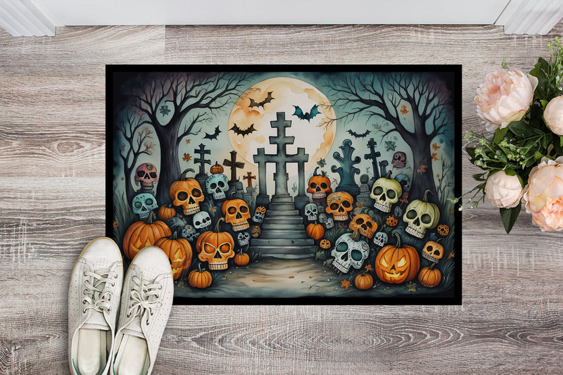 Calaveras Sugar Skulls Spooky Halloween Doormat 18x27