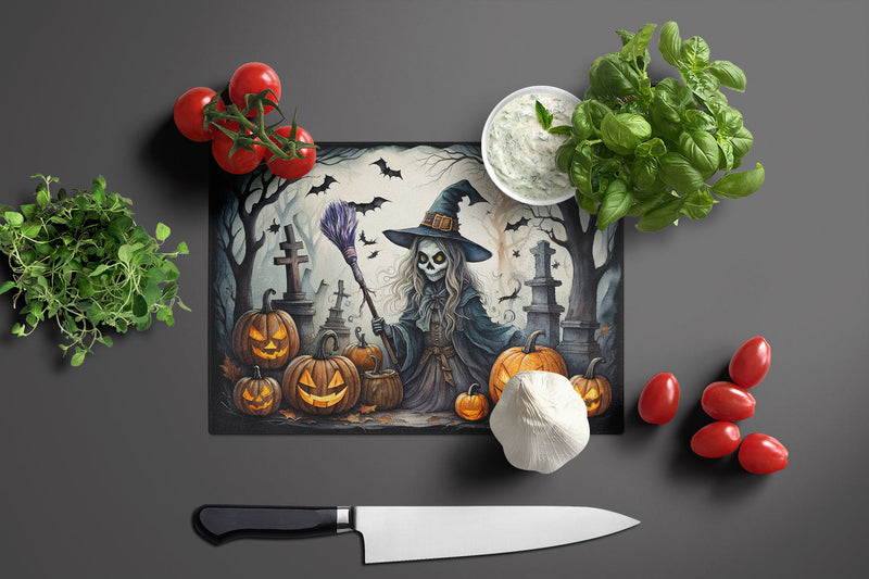 Witch Spooky Halloween Glass Cutting Board Large