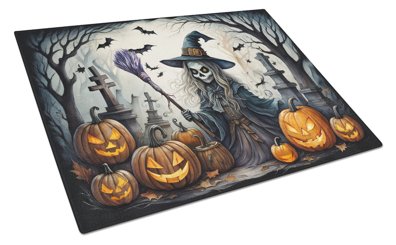 Witch Spooky Halloween Glass Cutting Board Large