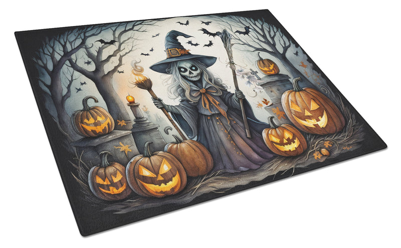 Witch Spooky Halloween Glass Cutting Board Large