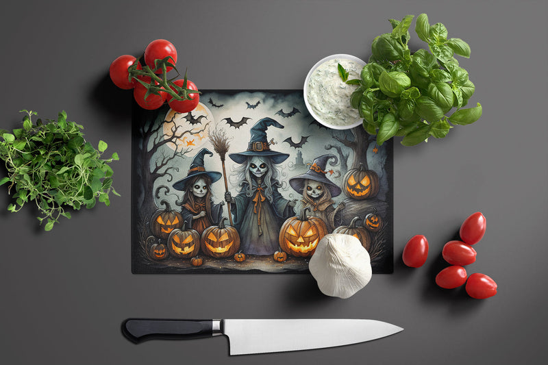 Witches Spooky Halloween Glass Cutting Board Large