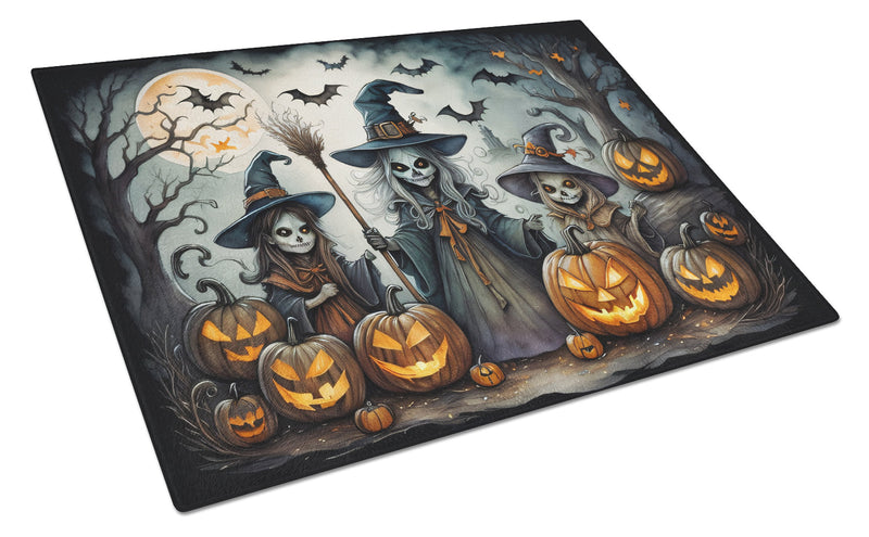 Witches Spooky Halloween Glass Cutting Board Large