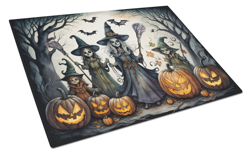 Witches Spooky Halloween Glass Cutting Board Large