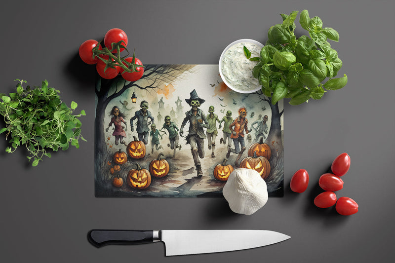 Zombies Spooky Halloween Glass Cutting Board Large