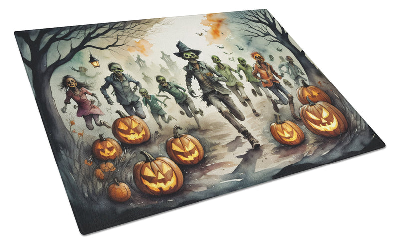 Zombies Spooky Halloween Glass Cutting Board Large