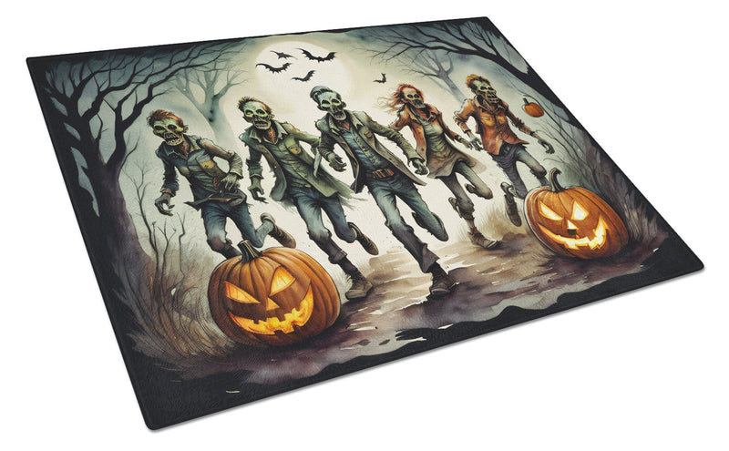 Zombies Spooky Halloween Glass Cutting Board Large