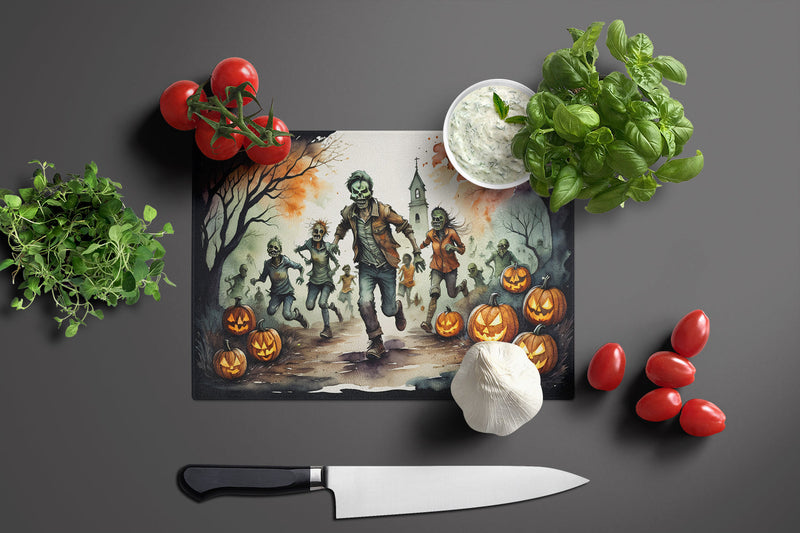 Zombies Spooky Halloween Glass Cutting Board Large