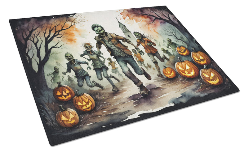 Zombies Spooky Halloween Glass Cutting Board Large