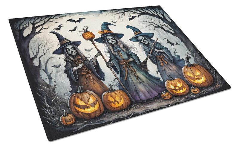 Witches Spooky Halloween Glass Cutting Board Large