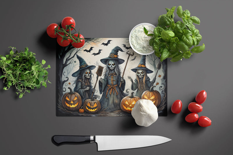 Witches Spooky Halloween Glass Cutting Board Large